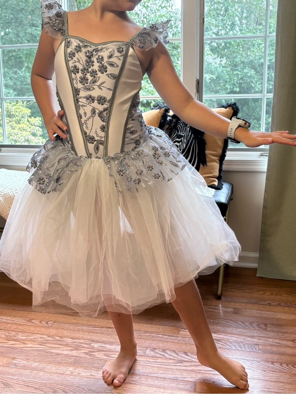 Silver & White Sparkle Tulle tutu dance Costume